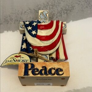 Jim Shore Red, White, and Blue Peace Cross In God We Trust